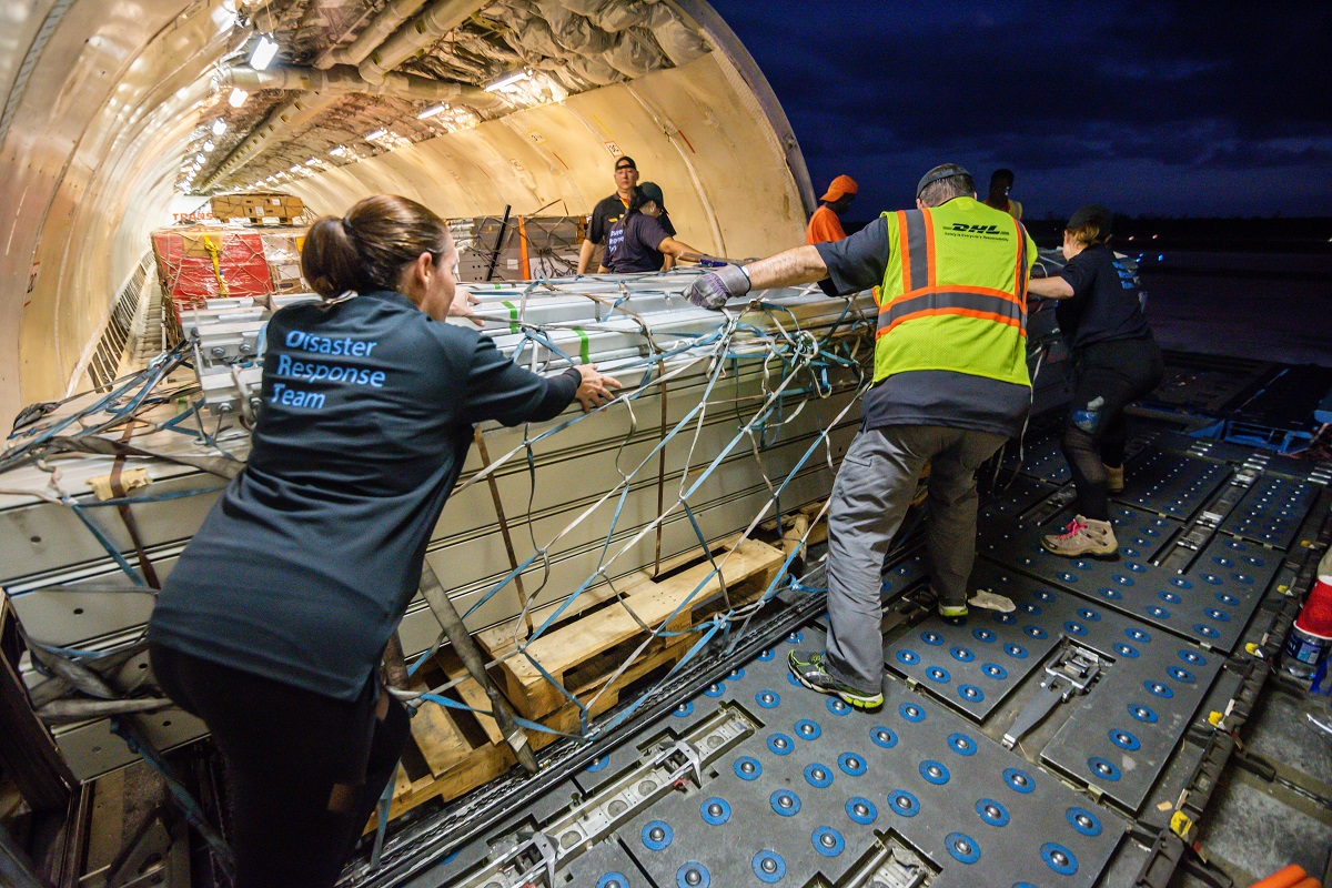 DHL Disaster Response Team unloads an aircraft